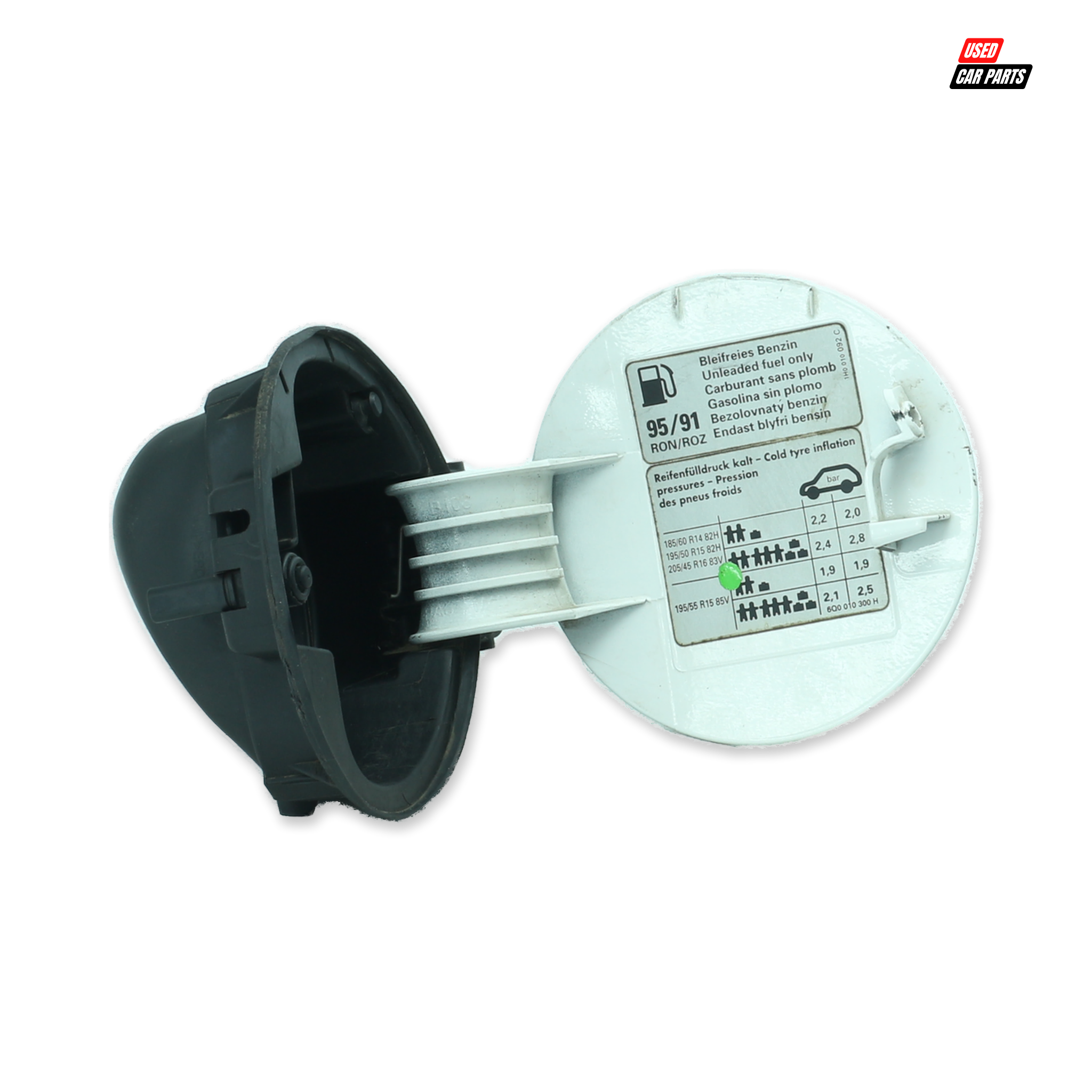 Used OEM Outer Fuel Cap Cover, Part Number 1H0010092C for 2009 Volkswagen Polo Mk4 Sedan